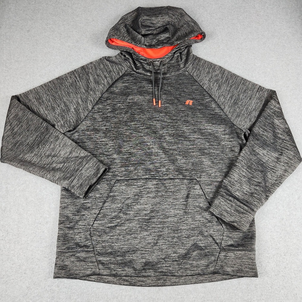 Russell Hoodie‎ Mens Large Gray Fleece Lined Performance Long Sleeve Pullover